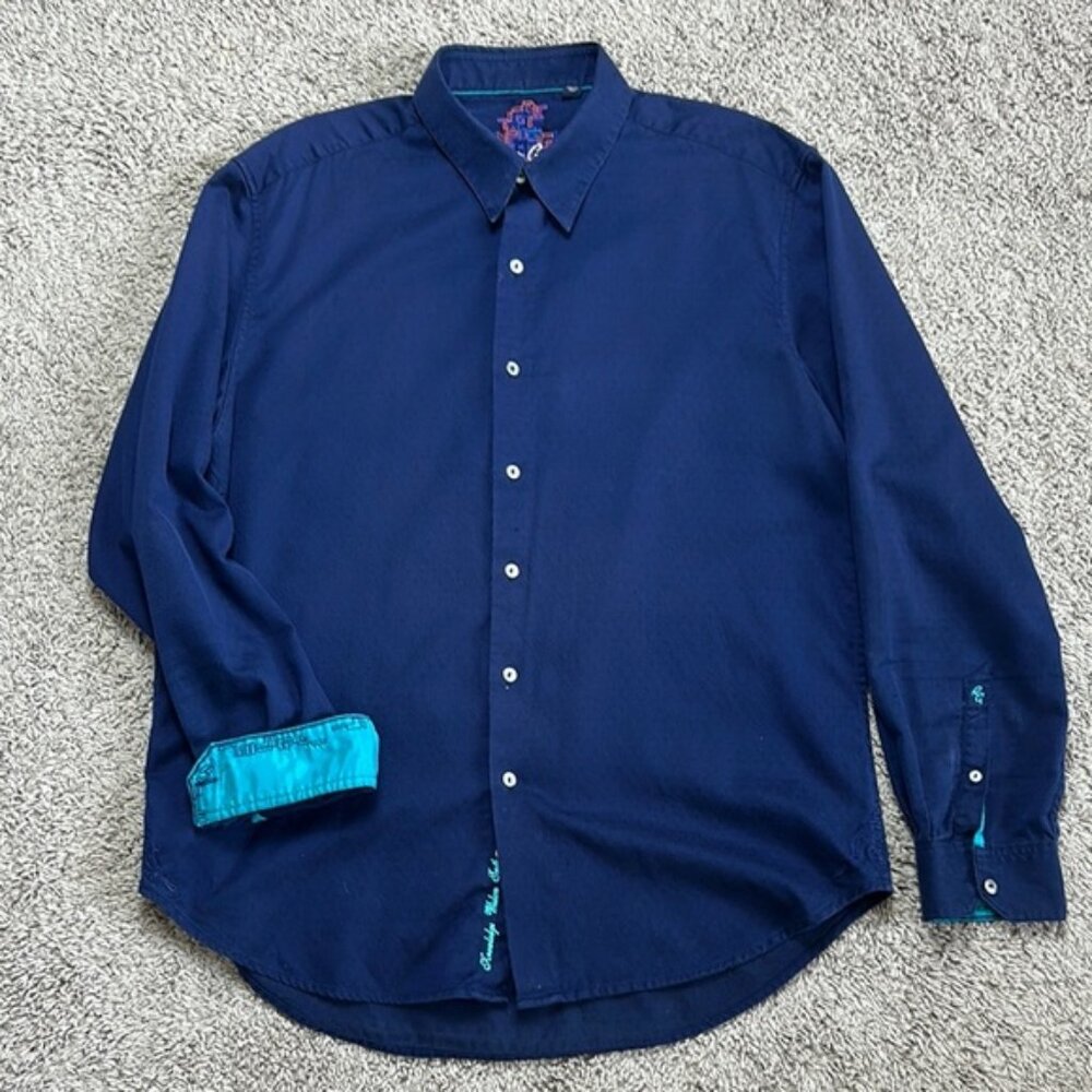 Robert Graham Men’s Textured Fabric Flip Cuffs Long Sleeve Button Down Shirt XL